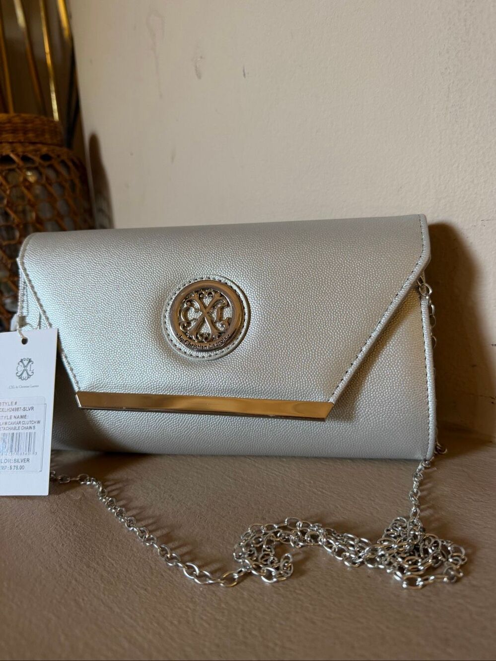 CXL by Christian Lacroix Glam Caviar Clutch with detachable chain